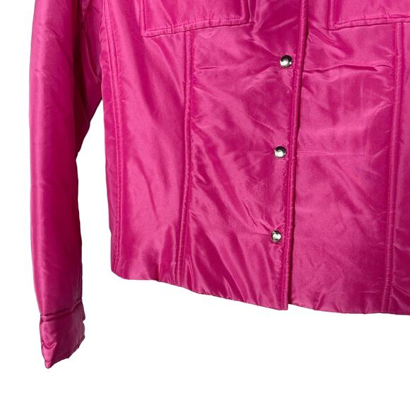Kors Michael Kors Women L Hot Pink Vintage Snap Button Front Silk Jacket Quilted - Picture 3 of 6